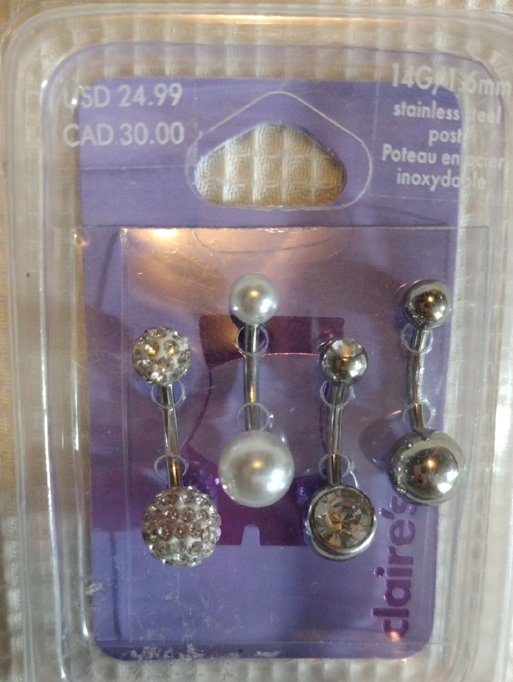 Claire's Silver and Pearl Accent Belly Ring Set